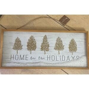 Place & Time Home for the Holidays Wood Wall Sign Faux Snow Christmas Decor